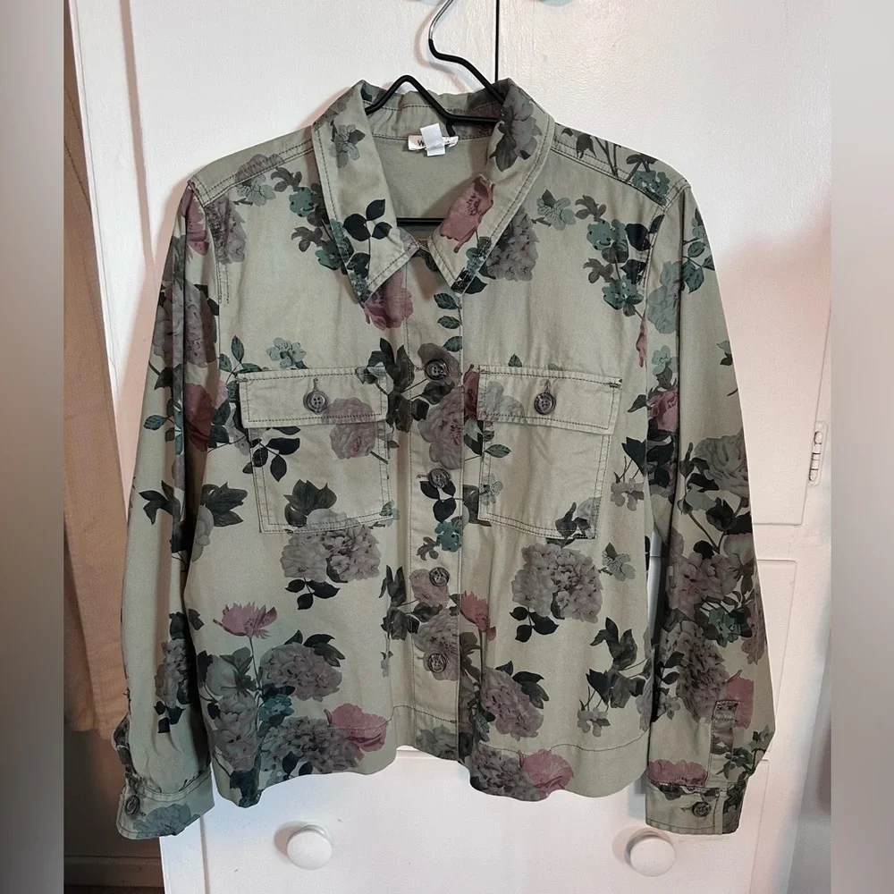 Westport Women's Jacket Floral Camo Collared Button-up Cuff Sleeve XL - Picture 1 of 16